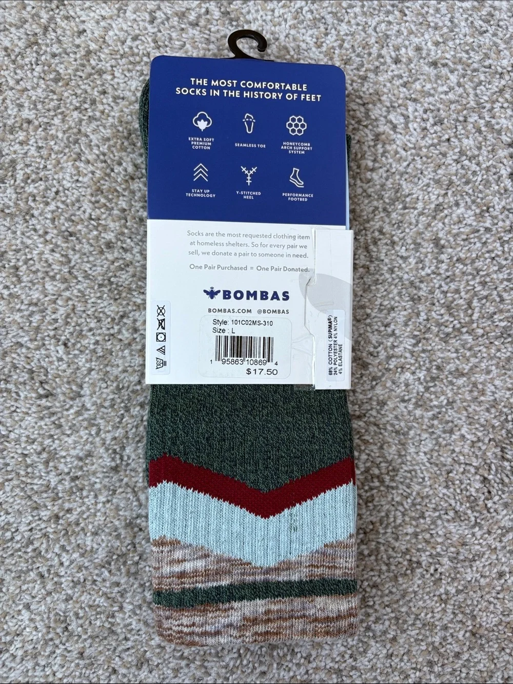 NWT Bombas Unisex Size Large Crew Socks